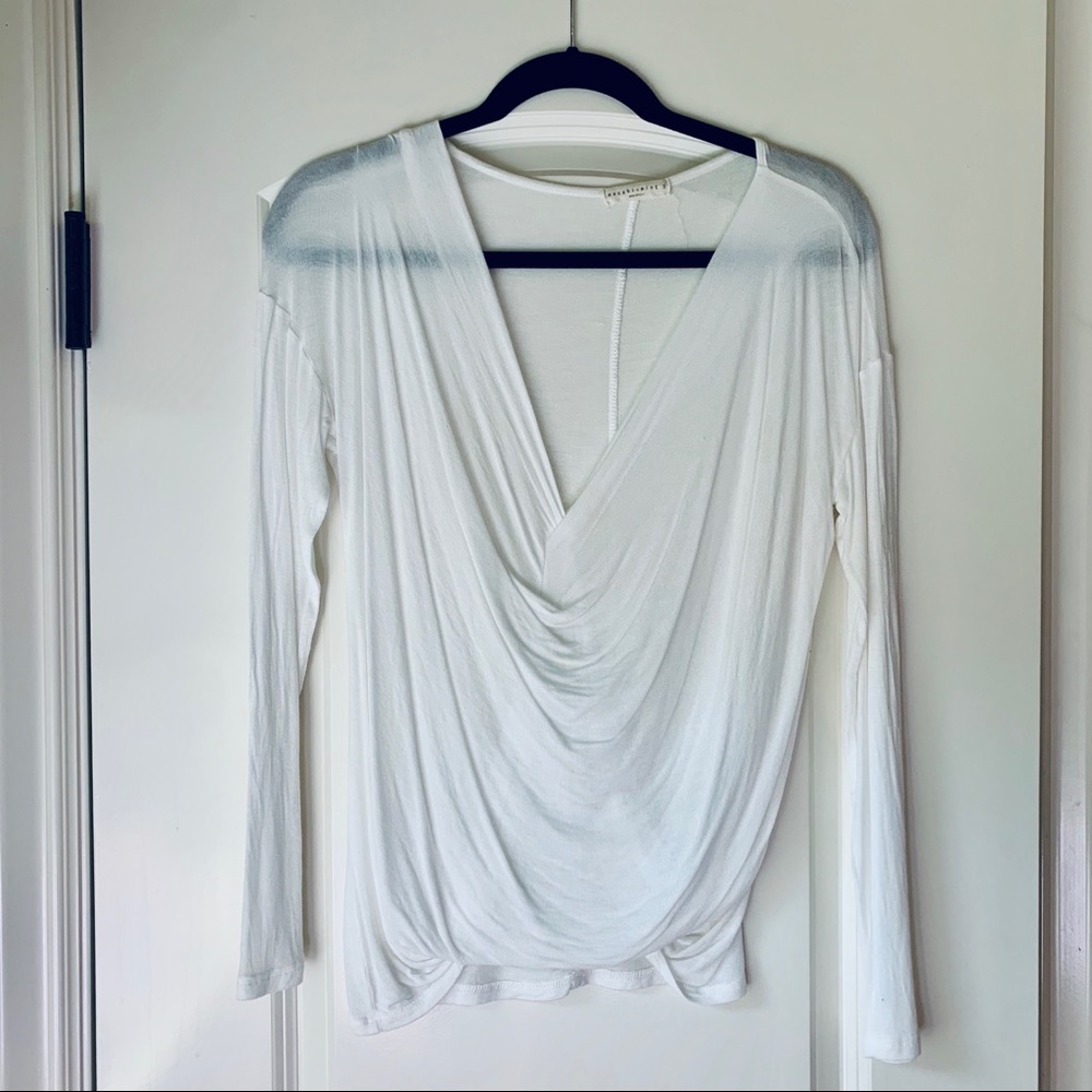 UO Wasabi + Mint Long Sleeve White Drape Top
